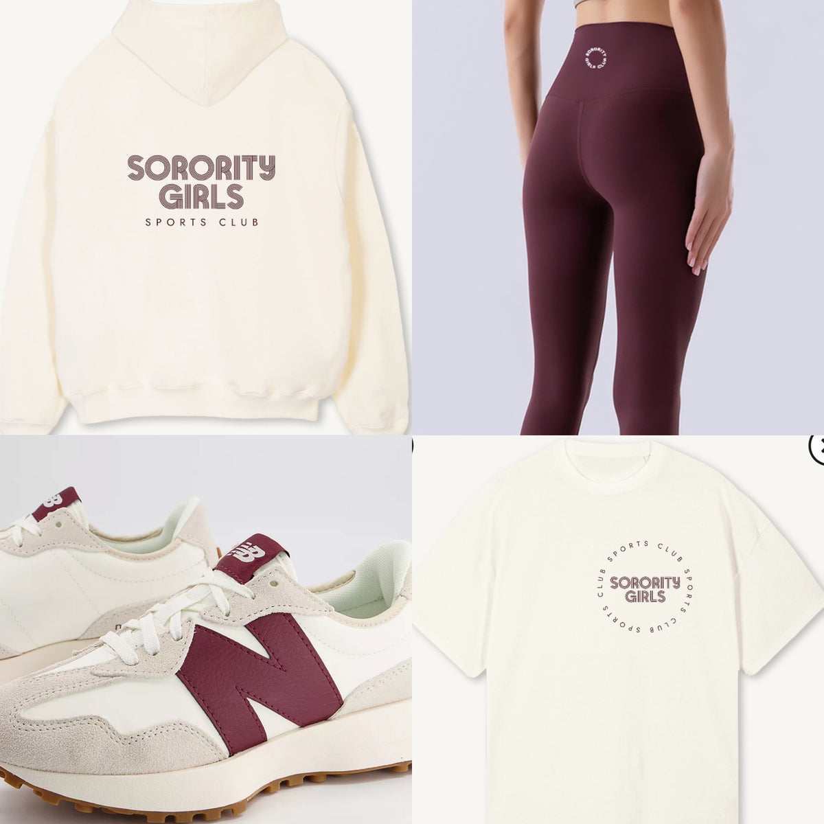 ‘SPORTS CLUB’ Cream & Burgundy oversized hoodie