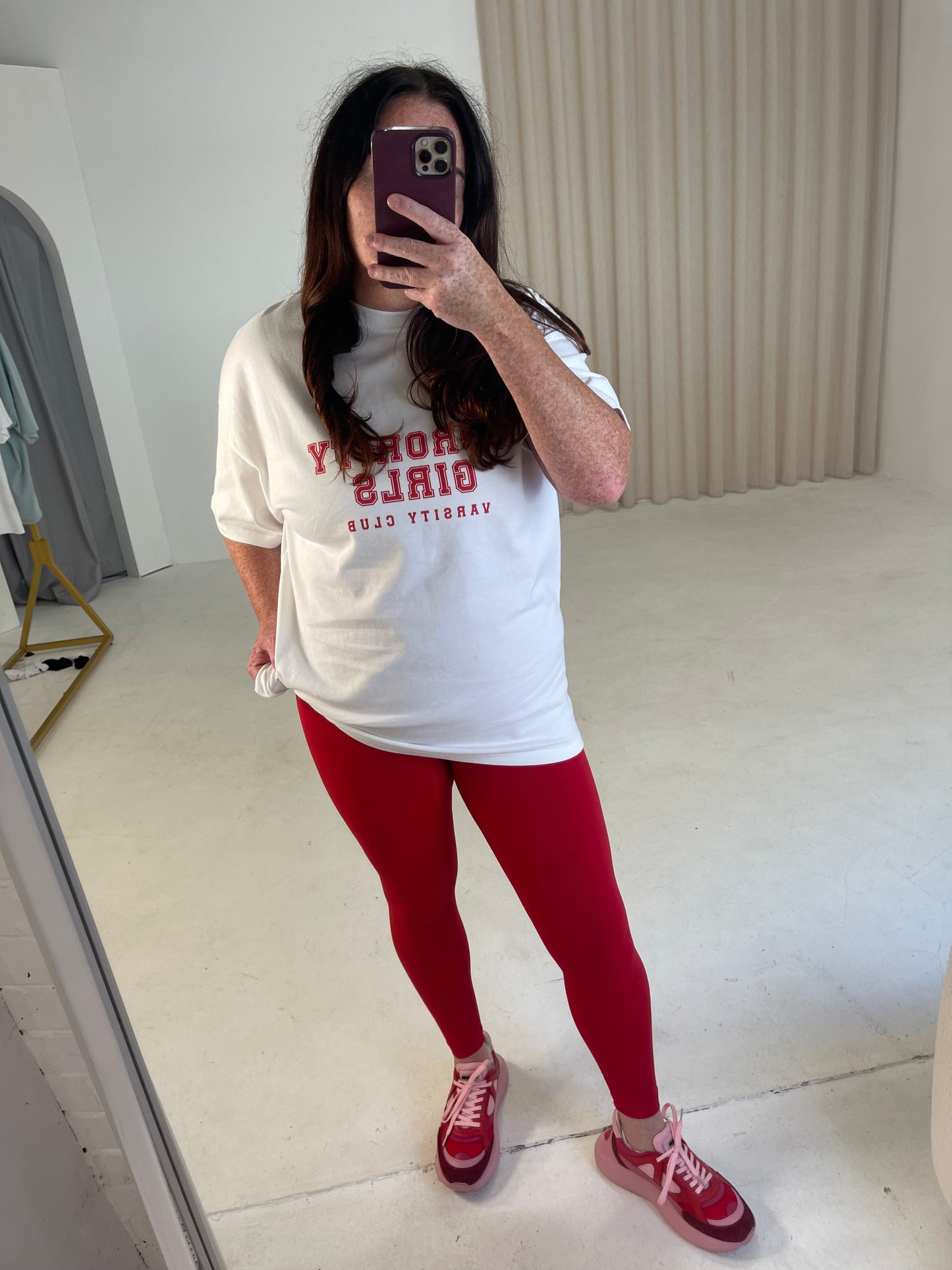 ‘Varsity Club’ white oversized Tshirt - Red Colour way