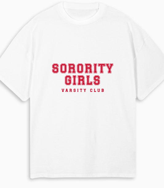 ‘Varsity Club’ white oversized Tshirt - Red Colour way